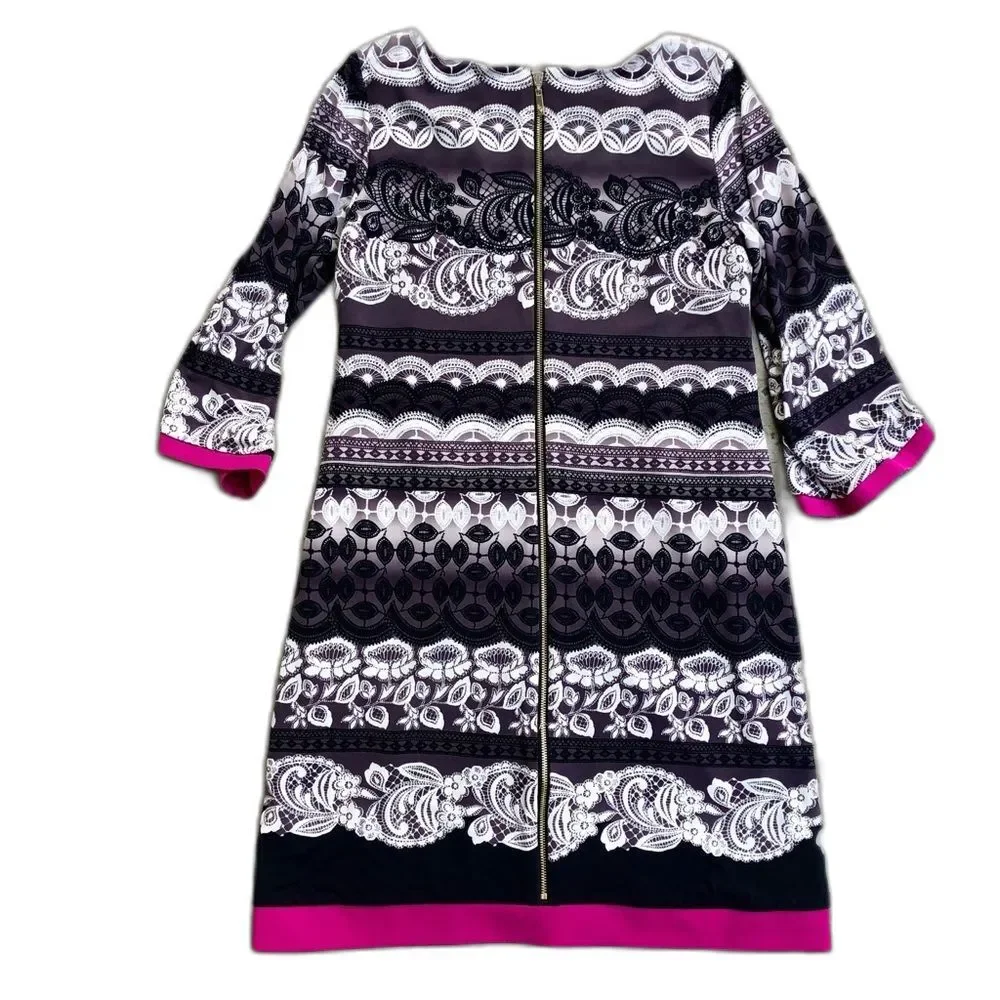 Eliza J Mini Shift Dress Jersey Knit Printed Gray Pink 8